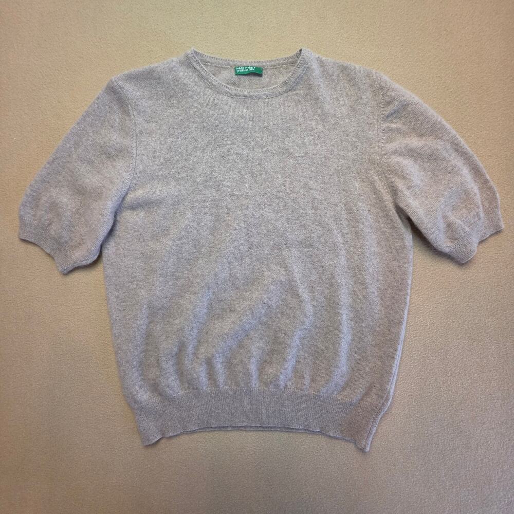 Benetton Vintage Wool Angora Knit Sweater Beige Sz Small NWT Made In Italy
